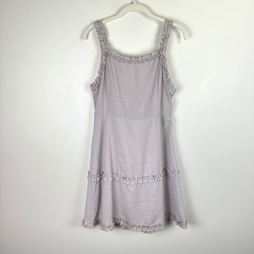 Altar'd State Tiered Ruffle Mini Dress Size L Purple Stripe Tie Back Coquette